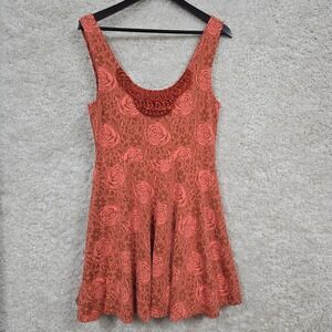 Free People Womens Sleeveless Beaded Fit Flare Dress Size L‎ Boho Retro Rose